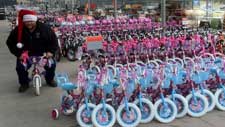 Truck loaded with Bicycles and toys for donation.