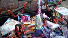 Toys in back of truck for Fort Worth Dallas Toy Drives.