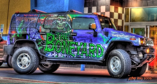 2009 brought the addition of the Bone-Mobiles - Here the Boneyard H2 is at a local event promoting the Boneyard Haunted House